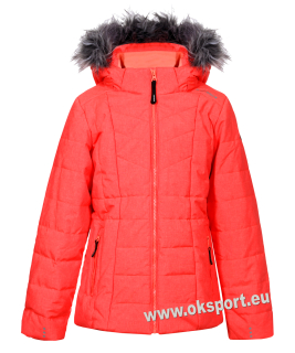 Dívčí zimní bunda Icepeak Riona JR I neonově oranžová s kožešinkou 50008-635
